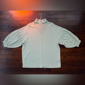 Women’s Mint Green Ribbed Shirt with neck cut out